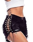 Pxmoda Women High Waist Lace Up Ripped Hot Shorts Tassel Distressed Hot Pants