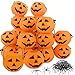 EOOUT 24Pack Mini Pumpkin Buckets and 30Pcs Plastic Spiders - Halloween Trick or Treat Bags for Halloween Home Décor