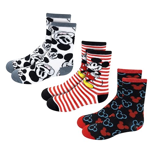 Disney Boys Socks - 10 Pack Crew Socks with Arch Support Featuring Cars, Toy Story, and Mickey Mouse Designs for Ages 7-13