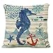 famibay Decorative Pillow Cover Ocean Park Theme Square Cotton Linen Throw Pillow Case Cushion Cover 18 x 18 (Sea Horses)