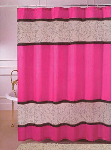 Linen Organza Embroidery Hot Pink Fabric Shower Curtain 70"x72"