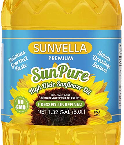 SUNVELLA SunPure Non-GMO High Oleic Sunflower Oil, Pressed-Unrefined 1.32 GAL (5.0L)