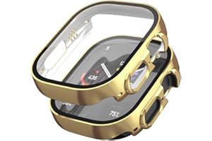HANKN 2 Pack Hard Case for Apple Watch Ultra 3 2 1 49mm Tempered Glass Screen Protector Plated Cover Full Coverage Shockproof Iwatch Bumper (49mm, Gold+Gold)