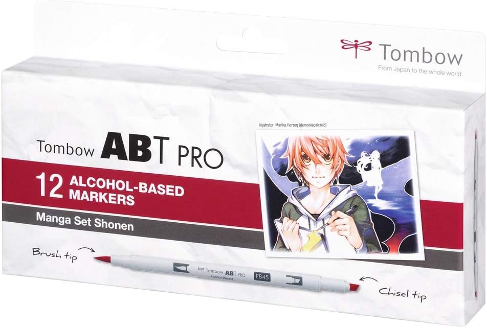 Tombow ABT PRO Alcohol-based Marker Pens Set of 12 - Manga Shonen Set, Mange set, 1 count (Pack of 12)