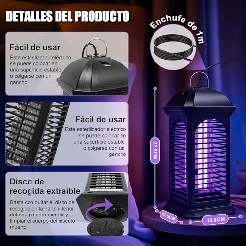 Mata Mosquitos Electrico de Doble Uso para Interiores y Exteriores, Mata Moscas de 11W Enchufable, Trampa para Mosquitos de Exterior, Adecuado para el Hogar, el Jardín, el Patio Trasero y para Acampar
