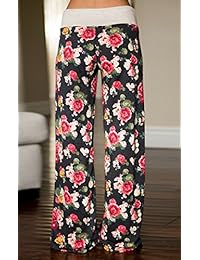 Pantalones de dama con estampado floral y cordón para salón Palazzo