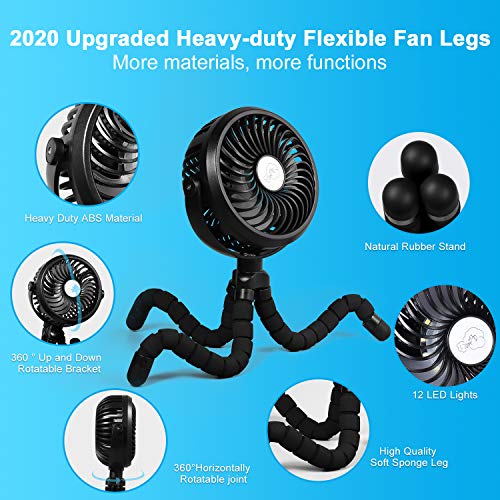 WGCC Mini Handheld Personal Portable Fan, Stroller Fan Clip On Baby