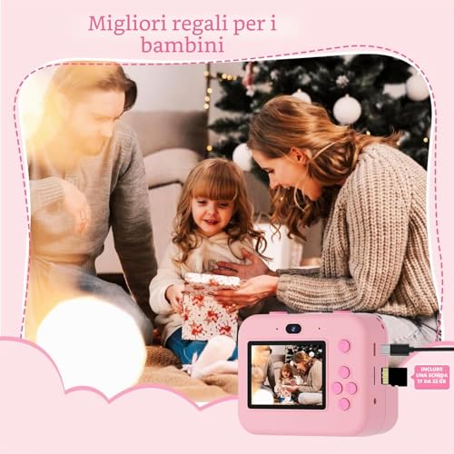 ASTGMI Children's Instant Camera, 2.4 Inch 1080P Children's Selfie Camera with Printing Paper and 32GB Card, Toy Christmas Gift Boy and Girl 3 4 5 6 7 8 Years (Pink)