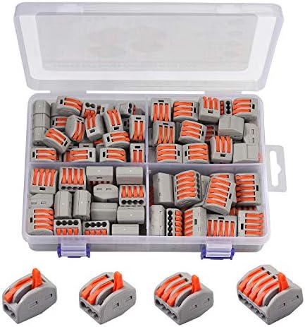 50-Pack PCT-104 Push-in Wire Connectors – 4-Port Quick Splice Terminals For 18-12 AWG Wires (Clear/Orange)