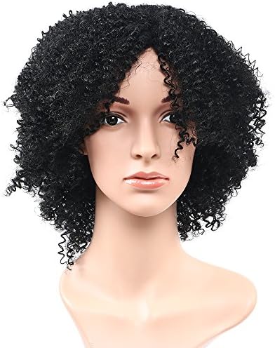 Afro Girls Short Small Jerry Curly Wig Center Parting Daily Use Big Thick Cosplay Wig Hair (Black)