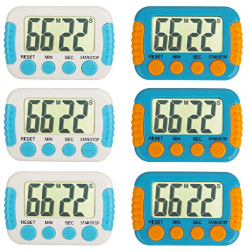 Classroom Or Meeting Timers for Kids and Teacher Digital Kitchen Timer, Count-Up & Count Down for Cooking Baking Sports Games Office Study (6pcs Blue&White)