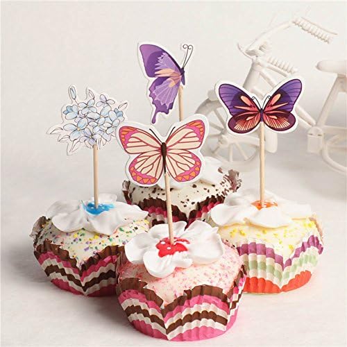 24 Pcs Mini Cupcake Picks Cupcake Toppers, Kawaii Animals and Pattern Cake Topper for Theme Party by Feihoudei