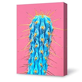 Abstract Blue Spikey Cactus Pink Background - Canvas Art