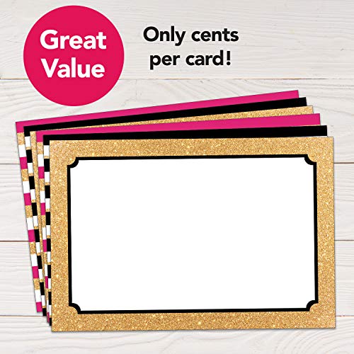 60 Retail Sale Signs 4" x 6" - Blank Sign Cards for Price Tags, Labels, Store Advertising and Sales Display Signage - Faux Glitter Gold and Neon Pink Theme