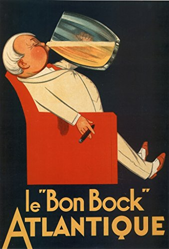 Le Bon Bock Atlantique Vintage French Good Beer Liquor Mug Advertisement France Brewery Liquor Ad Drinking Cigar Cool Wall Art Print Poster 12x18