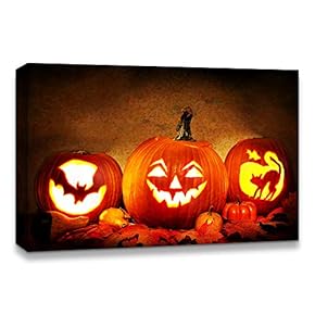 Canvas Wall Art Halloween Pumpkin Lantern Painting Artwork for Home Prints Framed - 12x18 inches
