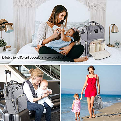 Diaper Backpack, Large Capacity Baby Bag, Multi-Function Travel Backpack Nappy Bags, Nursing Bag, Fashion Mummy, Roomy Waterproof for Baby Care, Stylish and Durable, Linen Grey