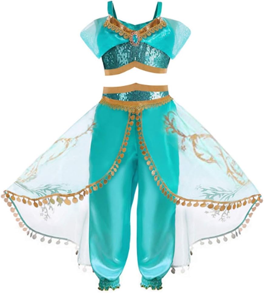 Little Girls Princess Halloween Outfit for Toddle Cosplay Jasmine Costumes Party Fancy Belly Dance Dress