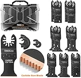 TACKLIFE Carbide Blade and Universal Oscillating Saw Blades Set including 4 Bimetal Blades and 4 adapters; Perfect for Cutting Wood, Nails, Metal and Plastic- AOSB1A