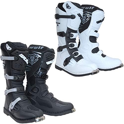 Wulfsport Trackstar Mx Boots Adult Motorcycle Motorbike Quad ATV Enduro Off Road Sports Racing Motocross Boots in Black, White