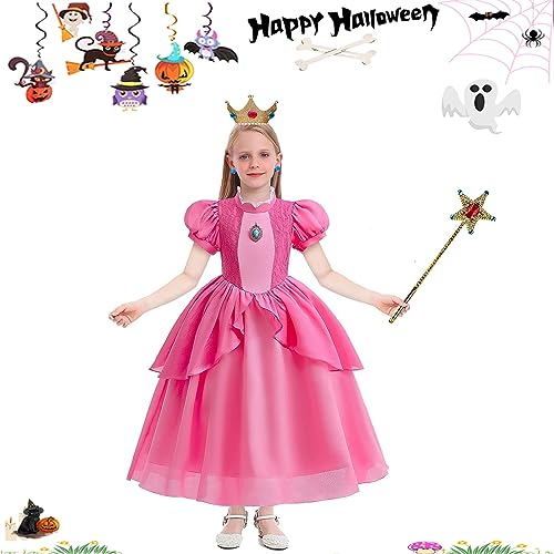 Magwei Princess Peach Costume Dress for Girls Kids Super Bros