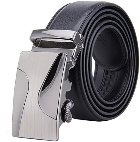 ClickBelts Men's Faux Leather Ratchet Belt Silver With Black Strap