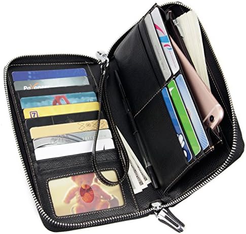 Women RFID Blocking Wallet Genuine Leather Zip Around Clutch Large Travel Purse Black