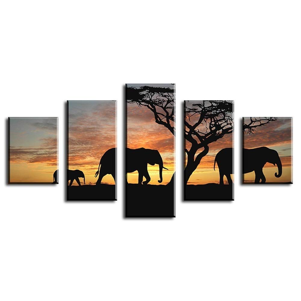 Best 5 Piece Elephants Walking Modern Home Wall Decor