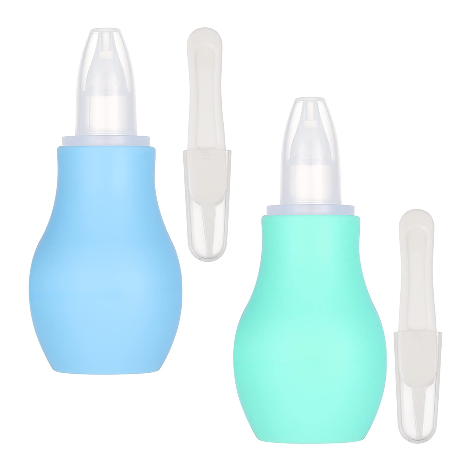 AKlamater 2 Pcs Baby Nasal Aspirator, Baby Nose Sucker Nose Cleaner Babys Nasal Cleaner Mucus Removal for Newborns(Green+Blue)