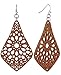 Women's Elegant Filigree Smooth Faux Leather Dangle Pierced Earrings, Brown