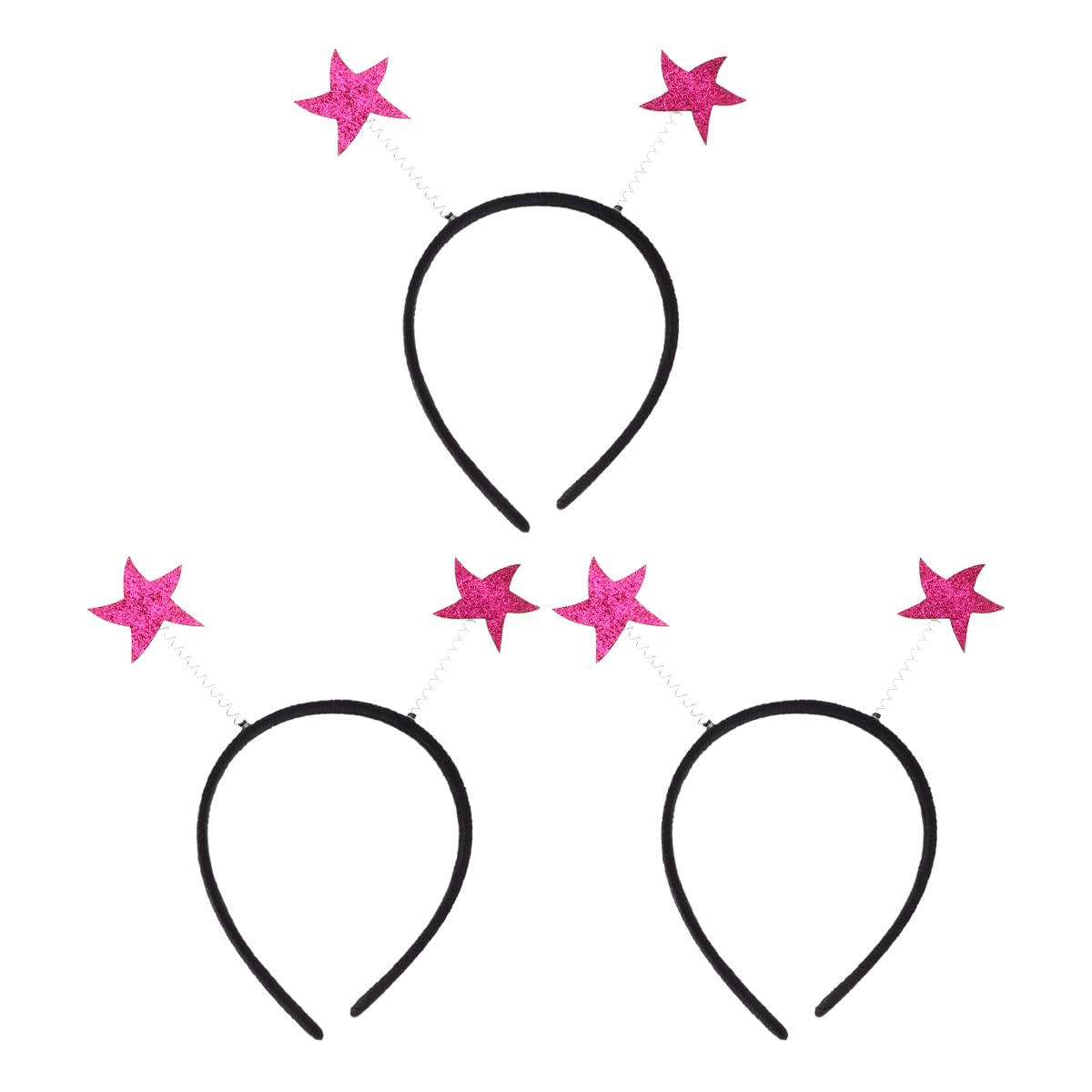 Amosfun 3pcs Glitter Star Headband with Springs Boppers Pink Boppers for Adults Fancy Dress Party and Headwear Accessory