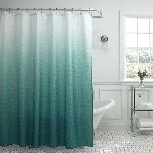 bed bath n more Modern Ombre Waffle Weave Shower Curtain with Matching Metal Roller Rings - 70"x72" Marine Blue