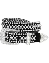 Women Rhinestone Belt Fashion Western Cowgirl Bling Studded Design Suede Leather Belt 1-1/4