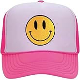 Smile Face Trucker Hat, Trendy Cute Preppy Smile Yellow Emoji Patch Embroidered Baseball Cap Snapback Hat, One Size, Women