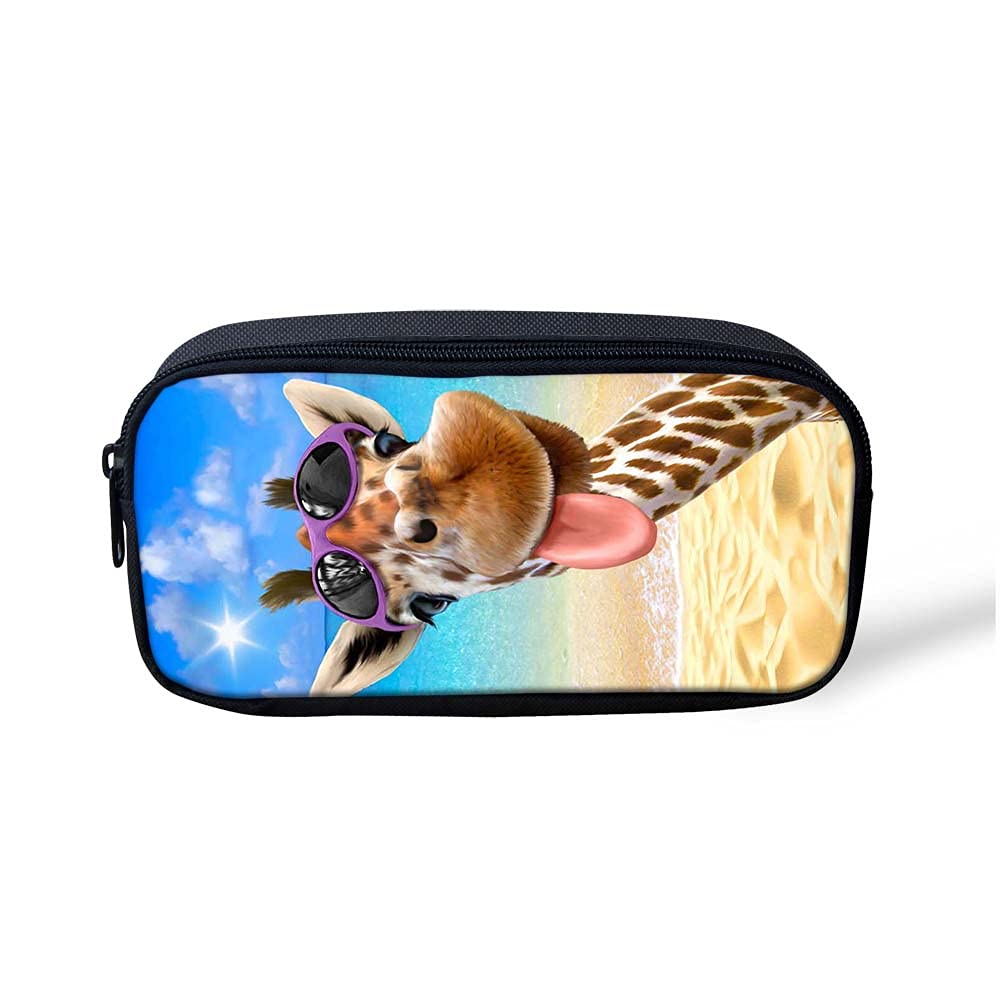 Kuiaobaty Pencil Case Kids Large Capacity Pencil Case Animal Giraffe Print Organizer Bag Pen Pouch