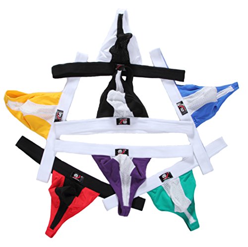 ARCITON Men's Sexy Low Rise Jock Strap Thong Pack of 7 US XS/with Tag S(Waist: 26"- 29") 7 Colors/Pack 4002DD