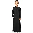 Cadymile Girls Abaya Muslim Dress with Front Zipper 2 Pockets Dress Long Sleeve Solid Islamic Prayer Clothes for Kids