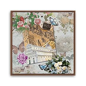 Framed Canvas Wall Art Retro Flowers and Birds Canvas Prints Home Artwork Decoration for Living Room,Bedroom - 16x16 inches