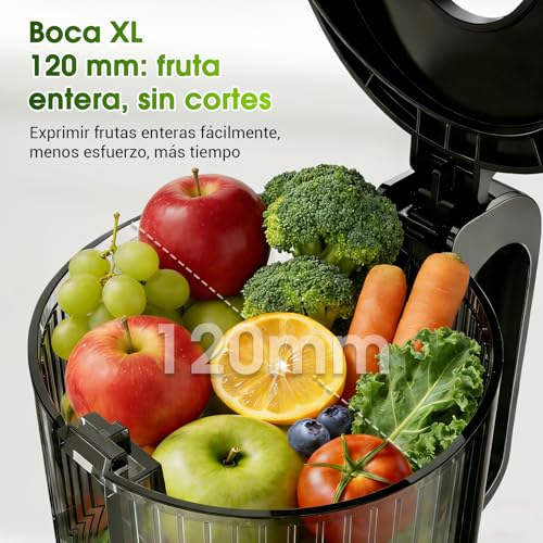 WETIE Juice and Vegetable Extractor, Cold Press Blender with Extra Large Mouth 120 mm, 99% Performance, Quiet Slow Juicer, Easy to Clean, Includes 2 Glasses