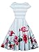 Wellwits Women's Notched Flamingo Stripes Cap Sleeves Vintage Party Dress