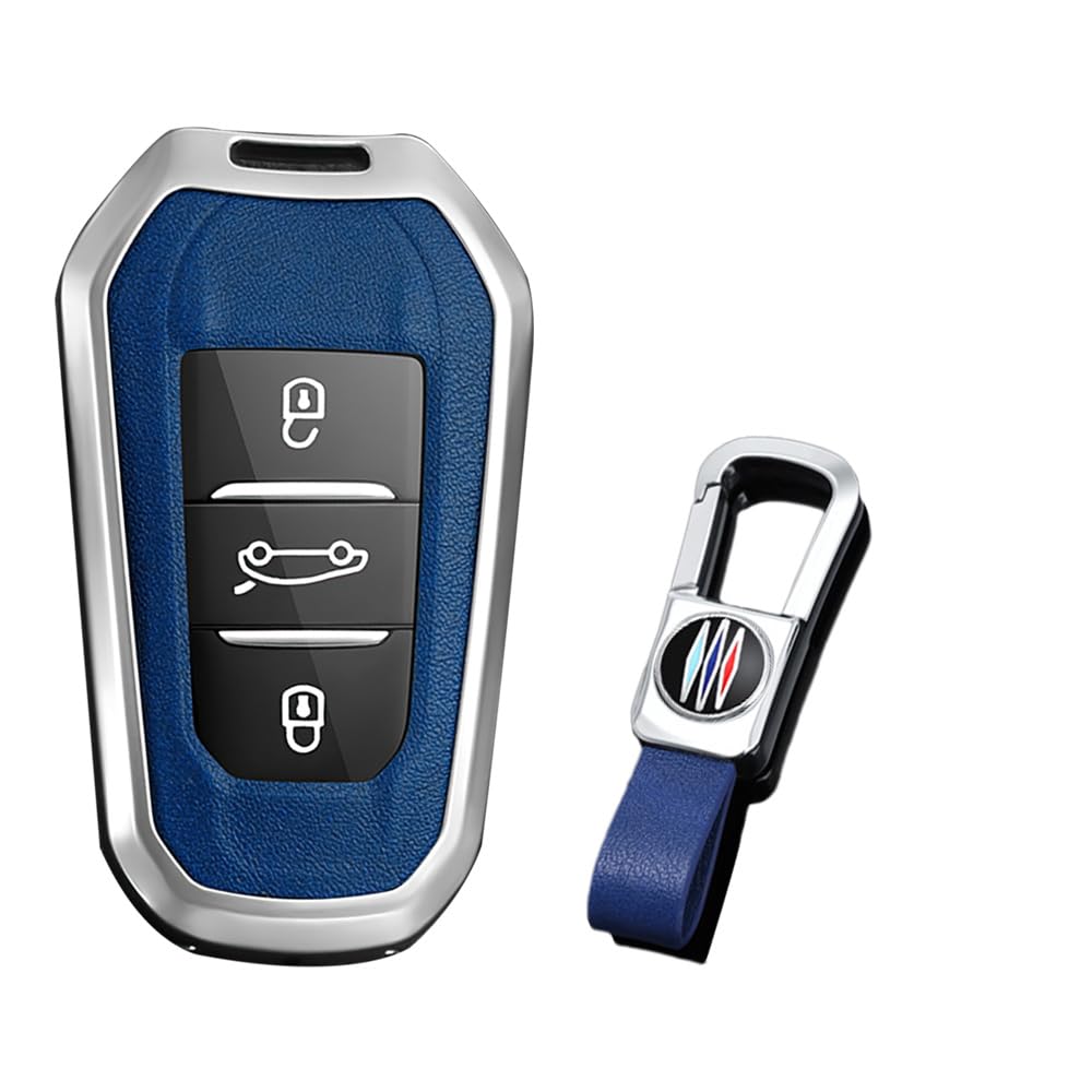 KUNIO Keyless Car Key Case Fits Peugeot 3008 5008 2008 308 508 208 Fits Citroen C3 C4 DS5 DS7 Protective Metal Key Case Key Case Key Ring B Silver Blue