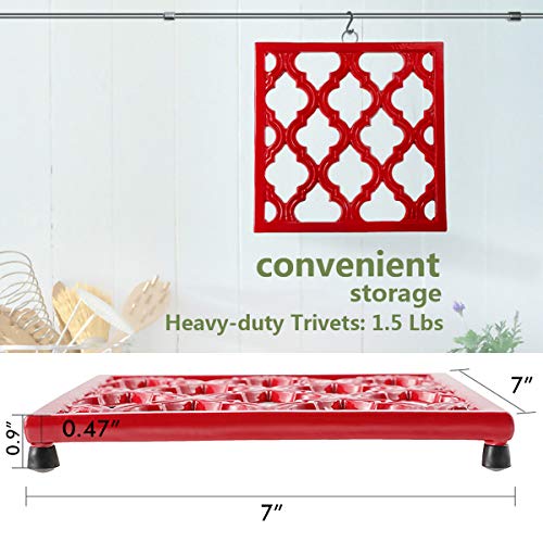 Square Cast Iron Trivet Red Metal Trivets for Kitchen Dining, Hot Pot