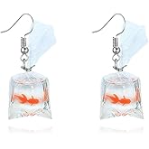 MALOYANVE Goldfish Water Bag Shaped Earrings for Women Charm Funny Handmade Resin 3D Lifelike Animal Dangle Earrings Jewelry Gifts