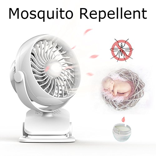 Clip on Fan, Cool Breeze Designing, Mosquito Repellent, USB or 2600mAh Rechargeable Battery Operated Fan Small Desk Fan with 4 Speed and 360° Rotation for Table, Office, Camping, Dorm, Baby Stroller