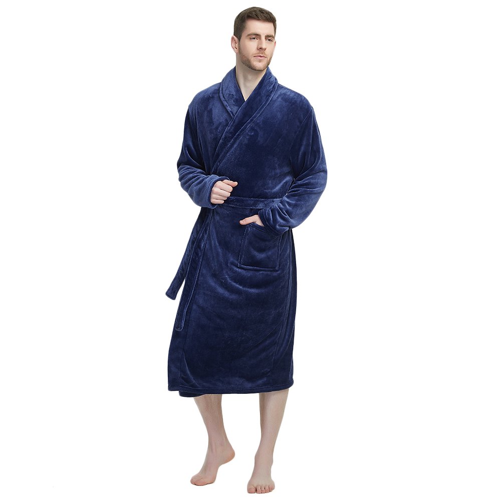 U2SKIIN Mens Fleece Robe Plush Collar Shawl Bathrobe(Navy,S/M) Amazon