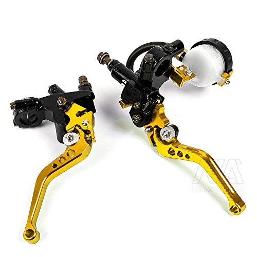Universal 7/8" 22mm Motorcycle Clutch Brake Master Cylinder Reservoir Levers Kit Fluid Reservoir Set (Gold)