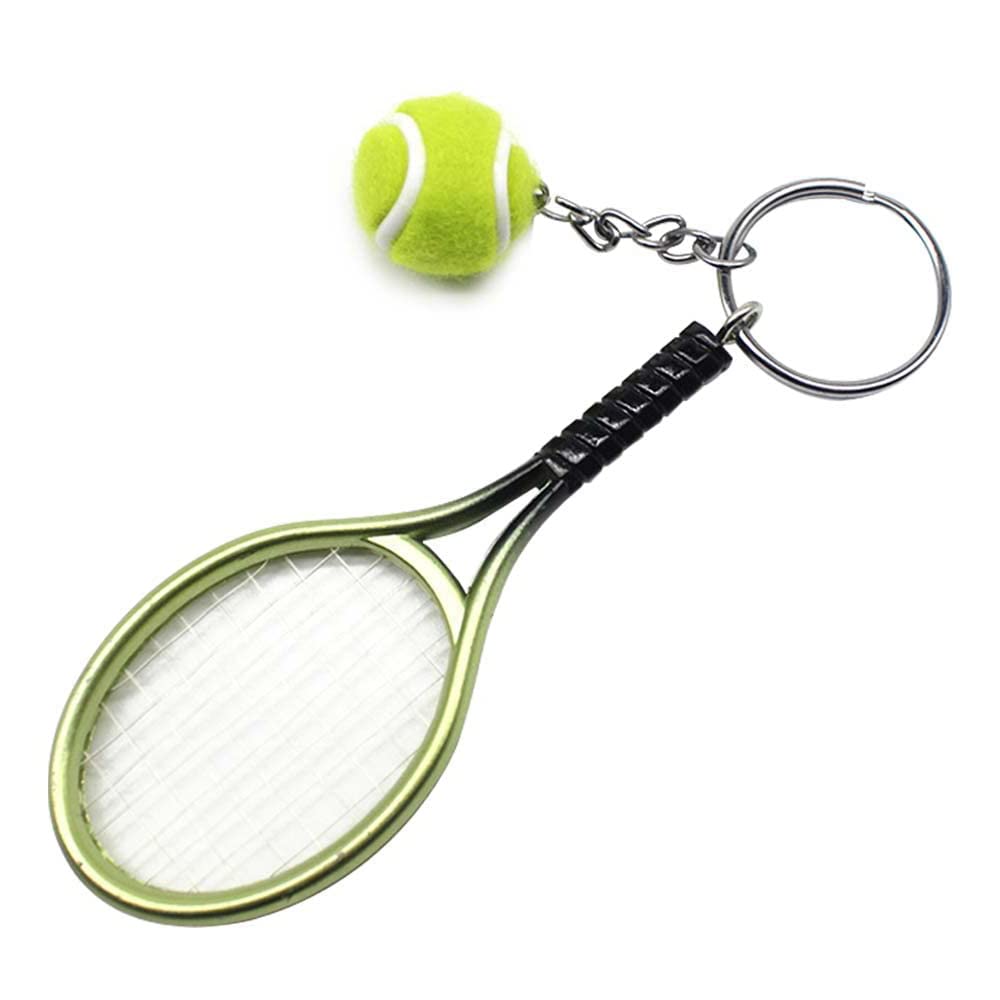 RIXERKOC Tennis Racket Key Chain Mini Novelty Keyring Metal Keyring Tennis Ball Pendant Gifts for Sports Keychain, Green, M