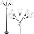 LIGHTACCENTS Medusa 5-Light Floor Lamp for Bedroom – Multi-Head Standing Lamp with 5 White Acrylic Shades, Silver Spider Lamp, Bright Floor Lamp for Bedroom, Living Room, Office