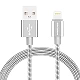 [Apple MFi Certified] 8-Pin Lightning to USB Cable (3.3Feet 1Meter), Poweradd Metal USB Fast Charging Cable, Sync and Charge Cord for iPhone 7/7Plus/6/6Plus/6S/6S Plus/5/5S/5C/SE, iPad, iPod (Silver)