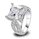 Psiroy 925 Sterling Silver Stunning Created Gorgeous Women's 12mm*12mm Princess Cut White topaz Filled Ring